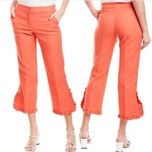 Trina Turk Jet Stream Crop Flare Ruffle Hem Coral Pants, Size 0